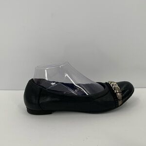 AGL Black leather captoe ballet flat shoe patent spectator women buckle 38.5 7.5